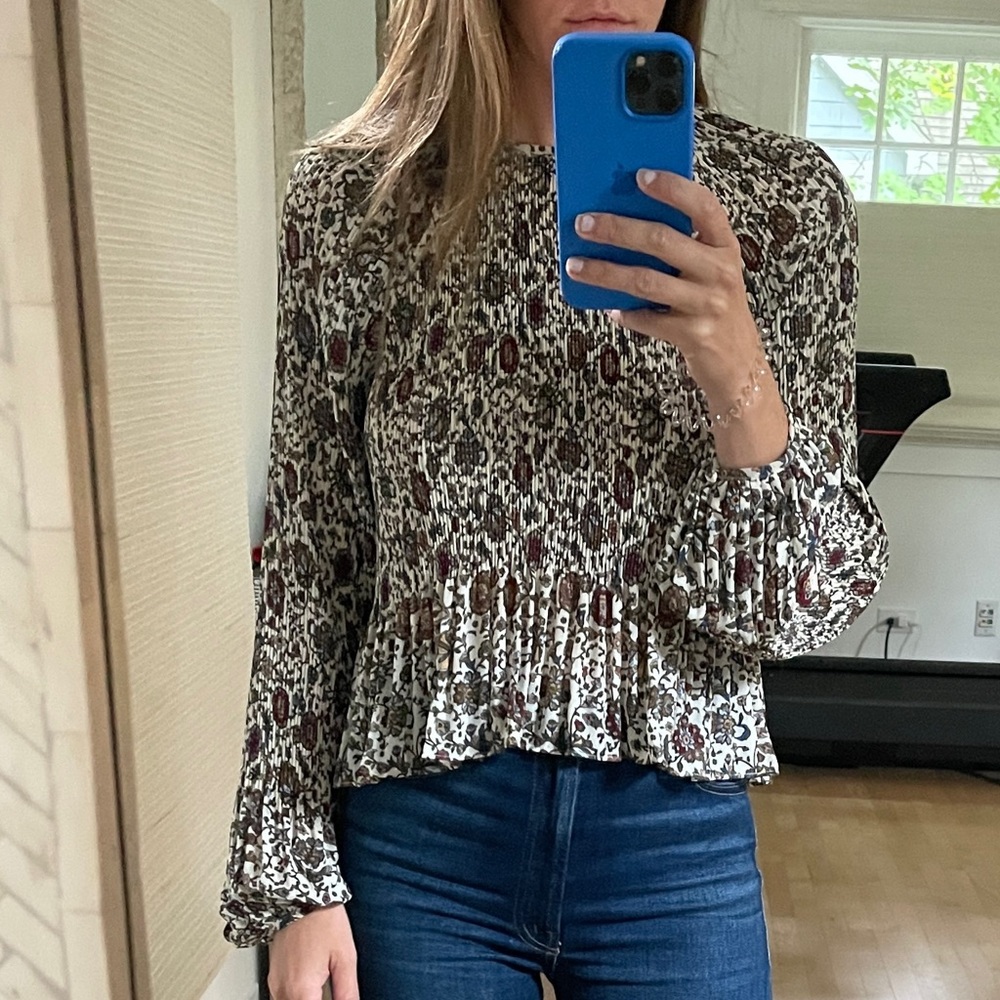 Veronica Beard Lewis Pleated Floral Blouse Sz 2